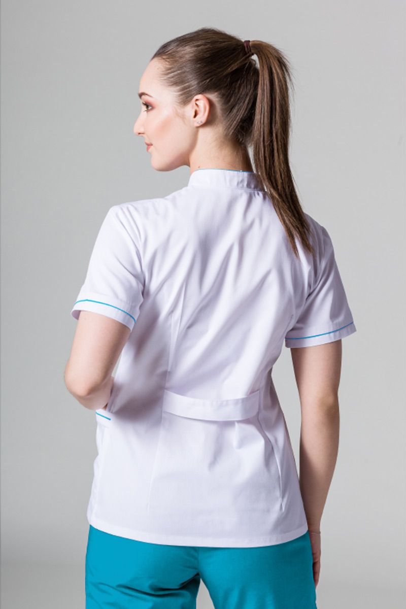 Lékařské sako Sunrise Uniforms bílé s tyrkysovým lemem-1