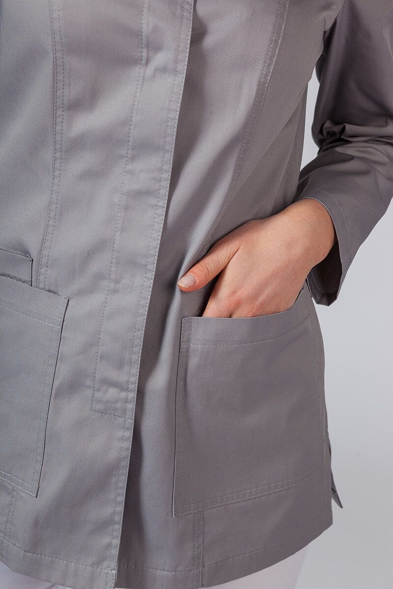 Krátky zdravotnícky plášť s dlhým rukávom (zakryté cvočkami) šedy-4