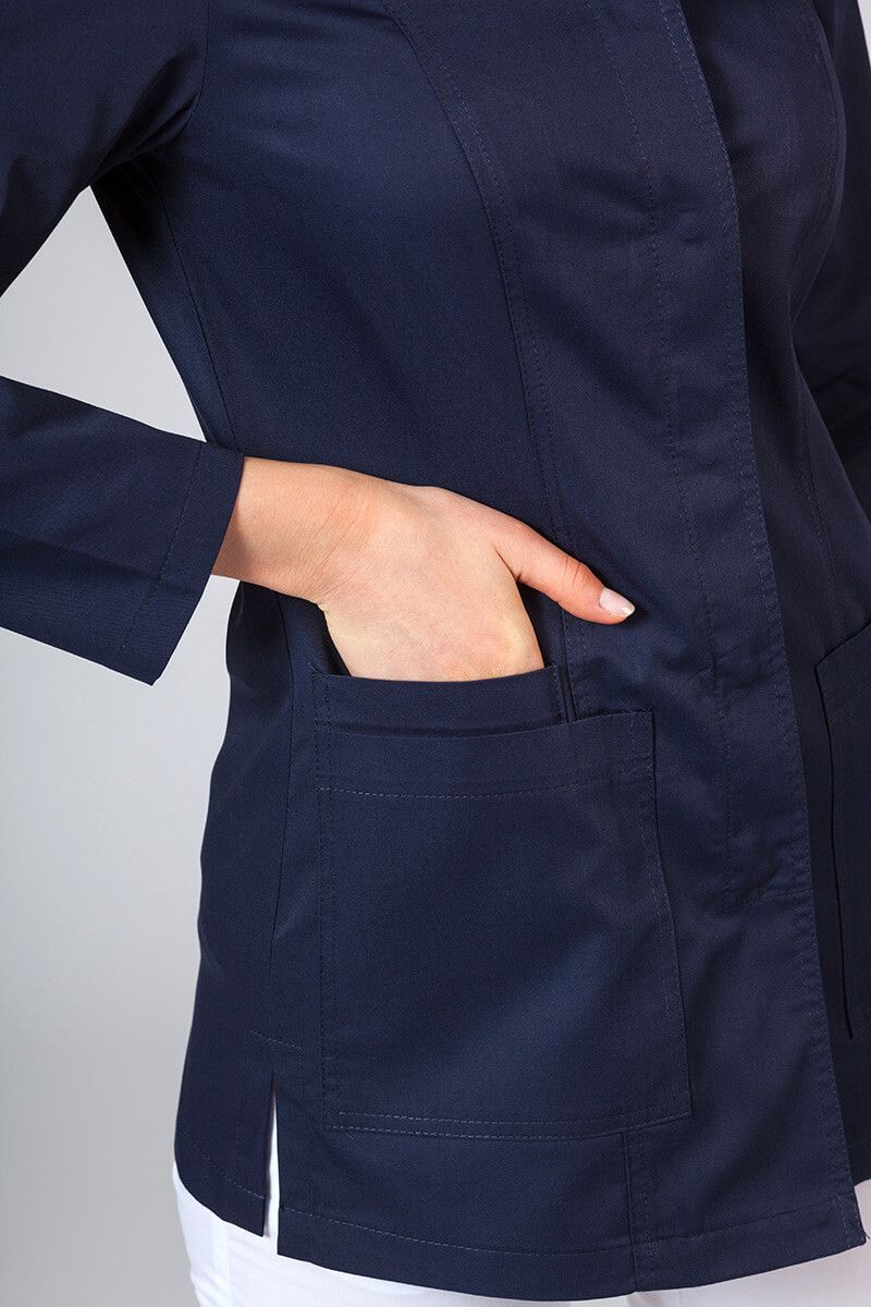 Krátky zdravotnícky plášť s dlhým rukávom (zakryté cvočkami) námornícka modra-3