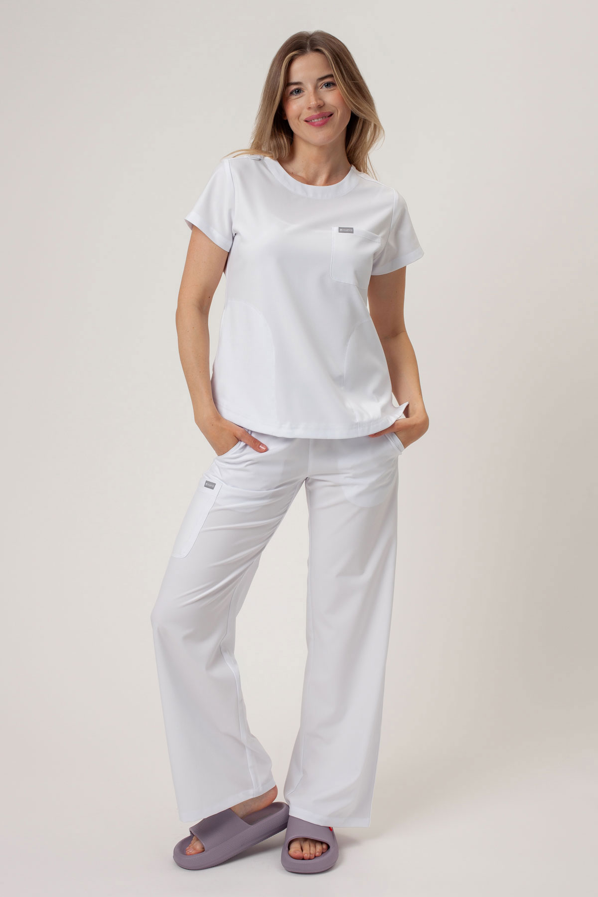 Dámske lekárske nohavice Maevn Momentum Wide Leg biele-5