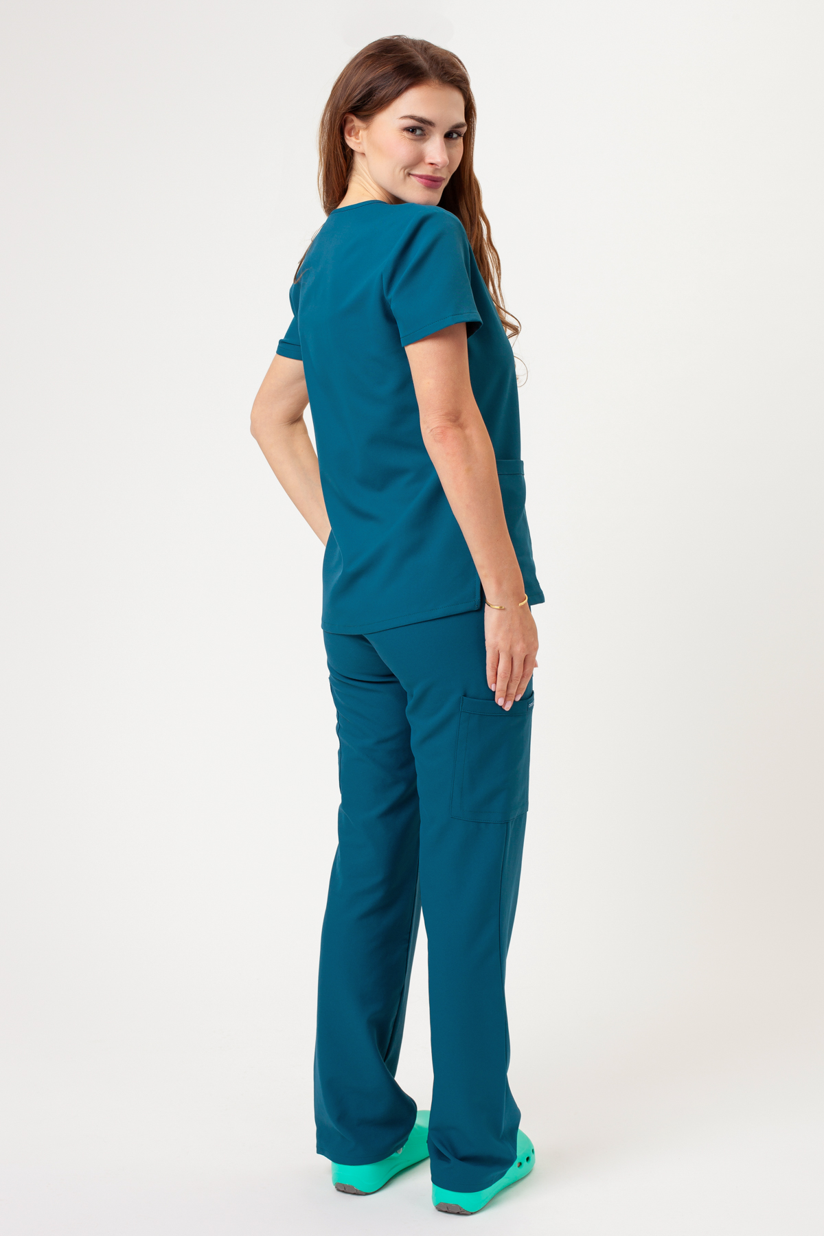 Dámska lekárska súprava Cherokee Ultra V-neck karaibsky modrá-2