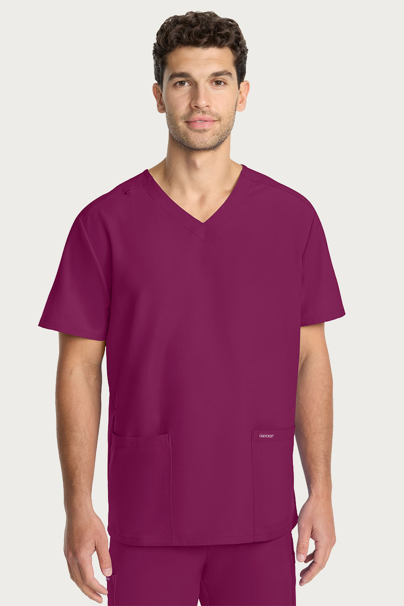 Pánska lekárska súprava Cherokee Ultra (blúza V-neck, nohavice Cargo) čerešňová červená-1