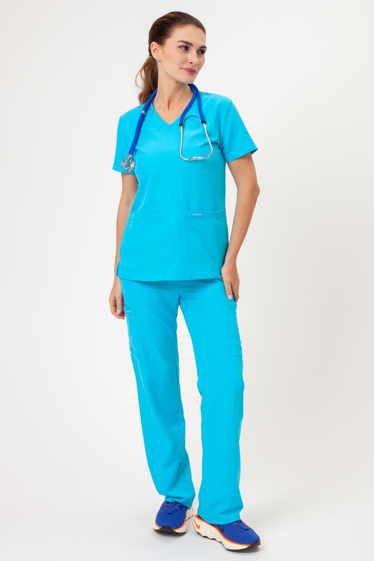 Dámska lekárska blúza Cherokee Ultra V-neck Top tyrkysová-4