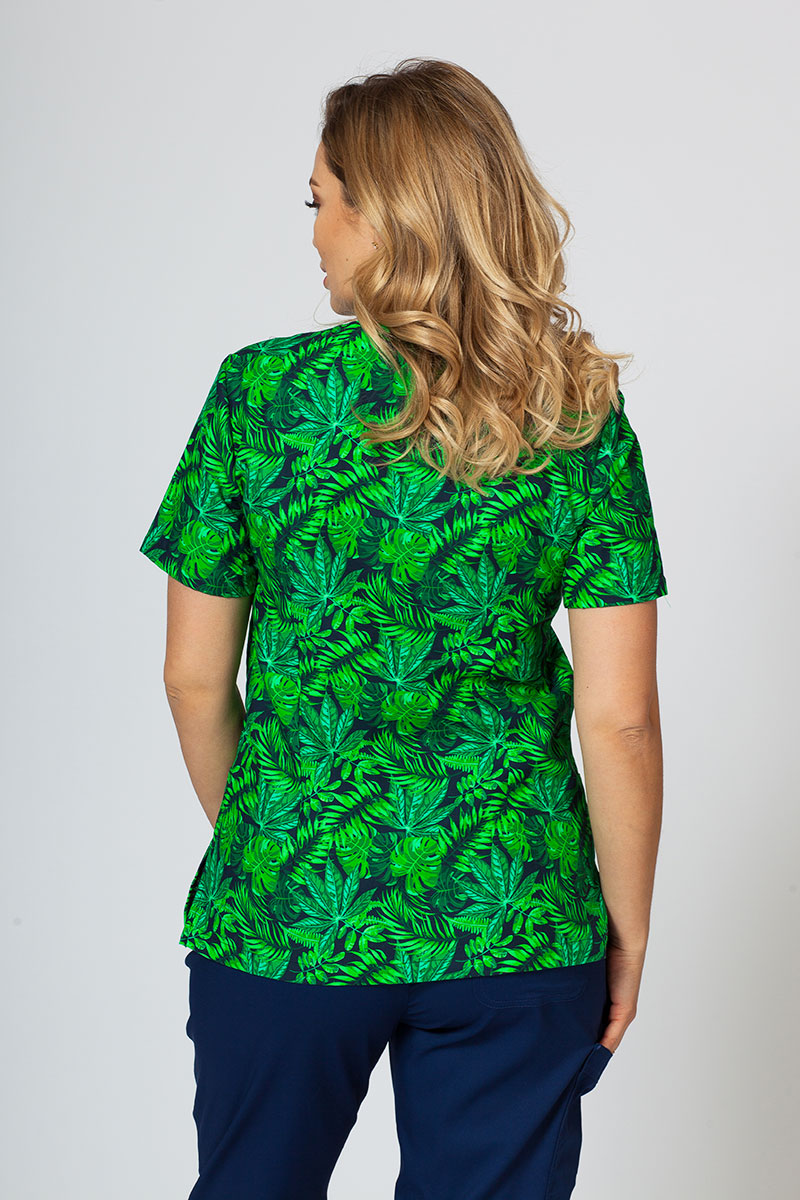 Farebná lekárska blúzka Sunrise Uniforms pre ženy zelené listy-3
