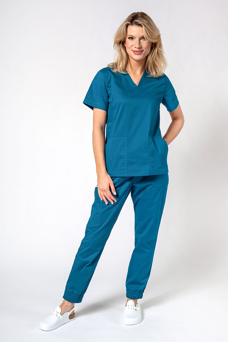 Dámska lekárska blúzka Sunrise Uniforms Active Bloom karaibsky modrá-4