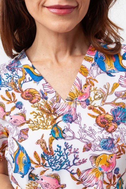 Dámska lekárska blúza Cherokee Prints V-neck Fin-tastic Watercolor-3