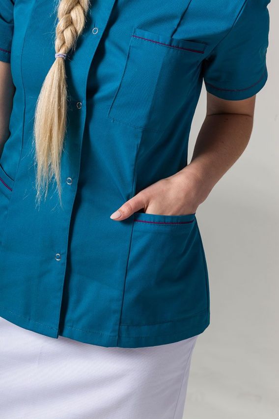 Lékařské sako Sunrise Uniforms karaibsky modré s báklažanovým lemem-2