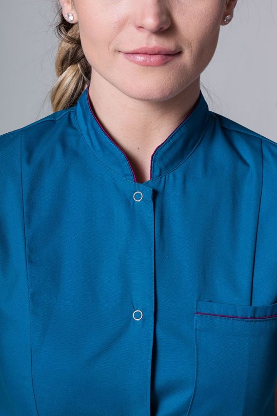 Lékařské sako Sunrise Uniforms karaibsky modré s báklažanovým lemem-3