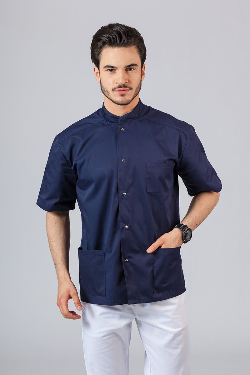 Pánska lekárska košile / blúzka se stojatým límečkem námornícky modrá