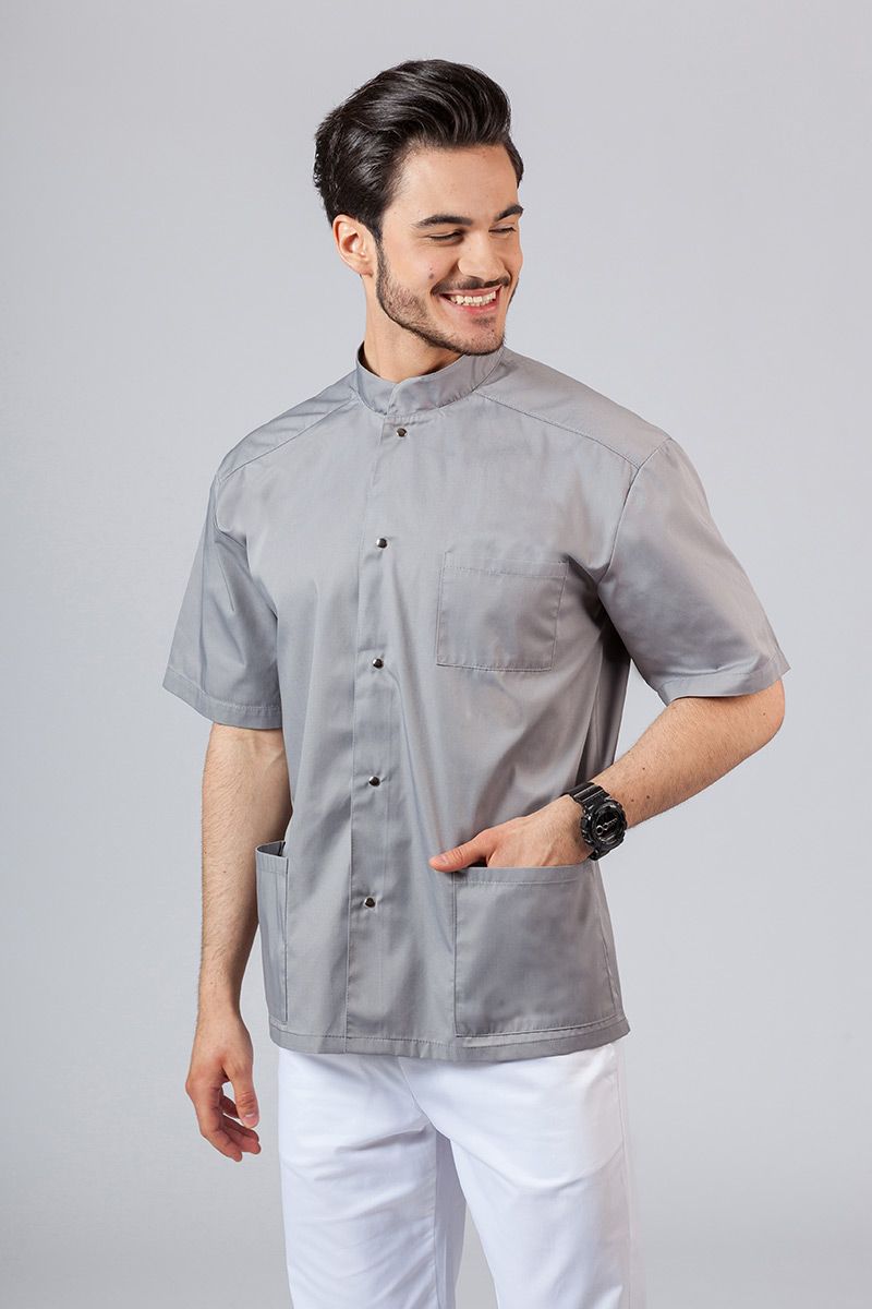 Pánska lekárska košile / blúzka se stojatým límečkem šedá