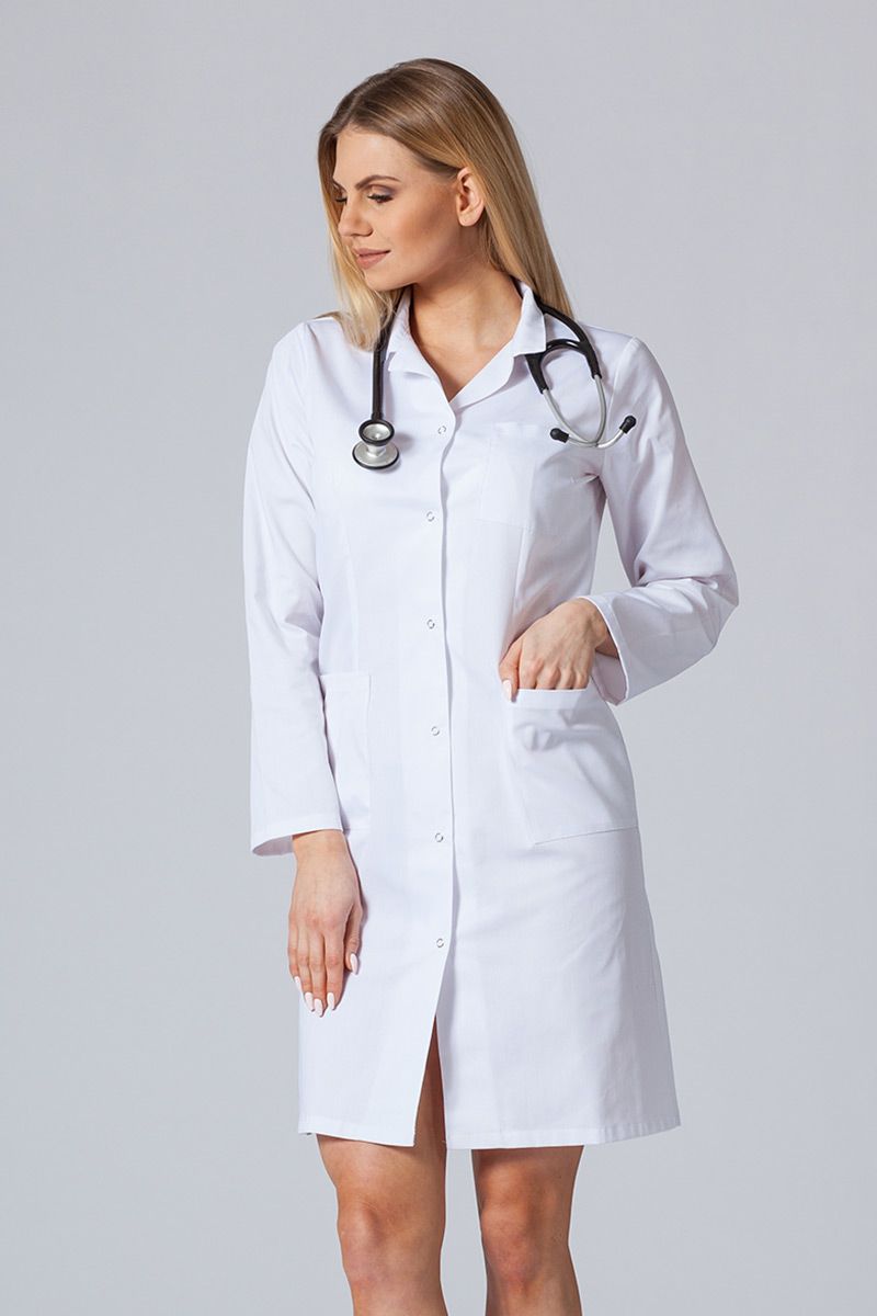 Lekársky plášť s dlhým rukávom Sunrise Uniforms biely