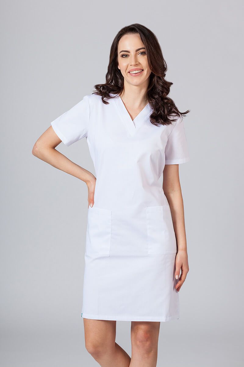 Lekárske jednoduché šaty Sunrise Uniforms biele