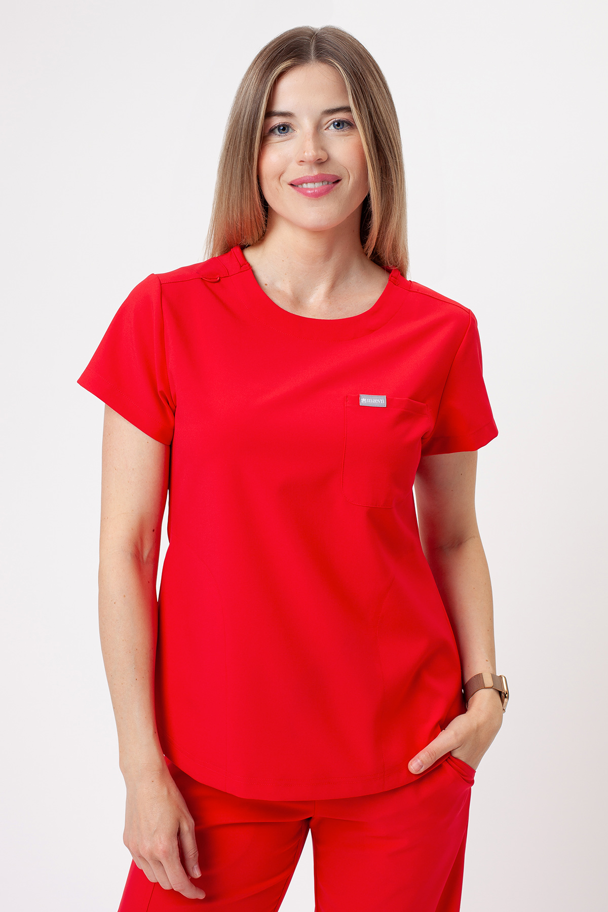 Dámska lekárska blúza Maevn Momentum Round Neck červená