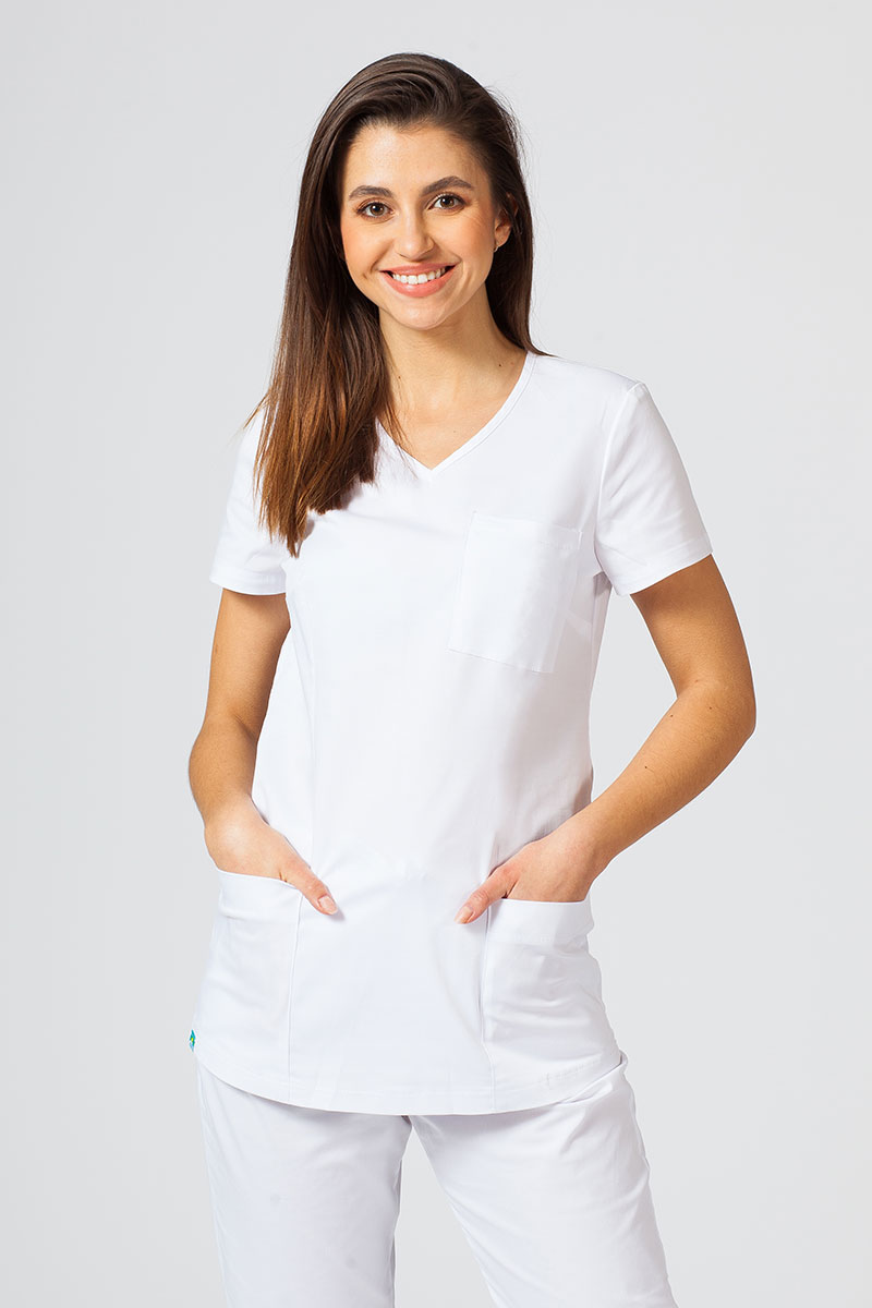 Dámska lekárska blúzka Sunrise Uniforms Fit (elastická), biela