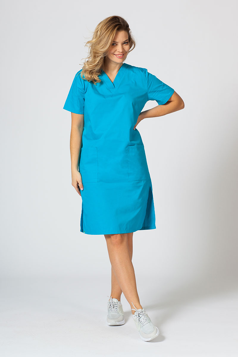 Lekárske jednoduché šaty Sunrise Uniforms tyrkysové