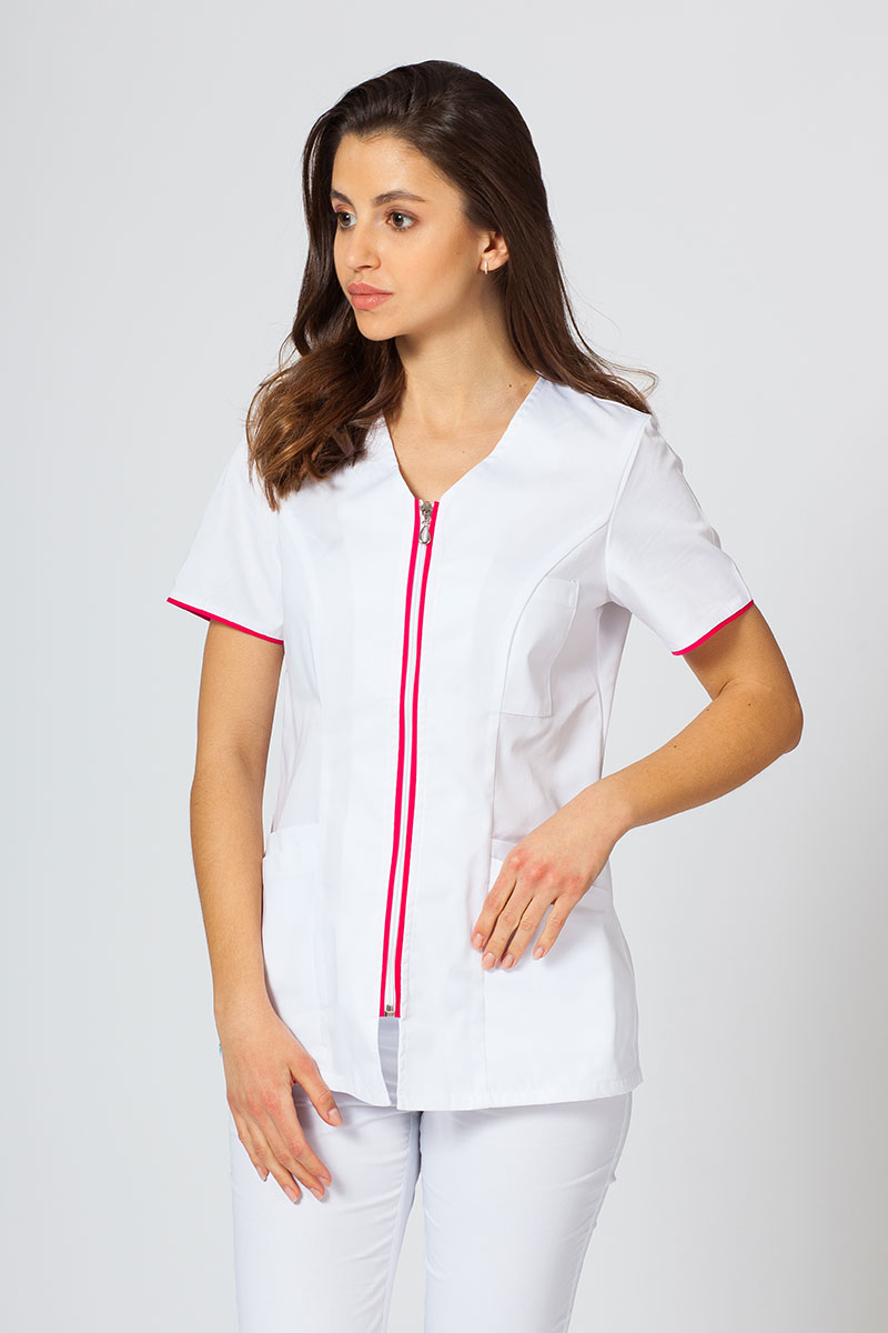Dámska lekárska blúzka so zipsom Sunrise Uniforms biela / malinová