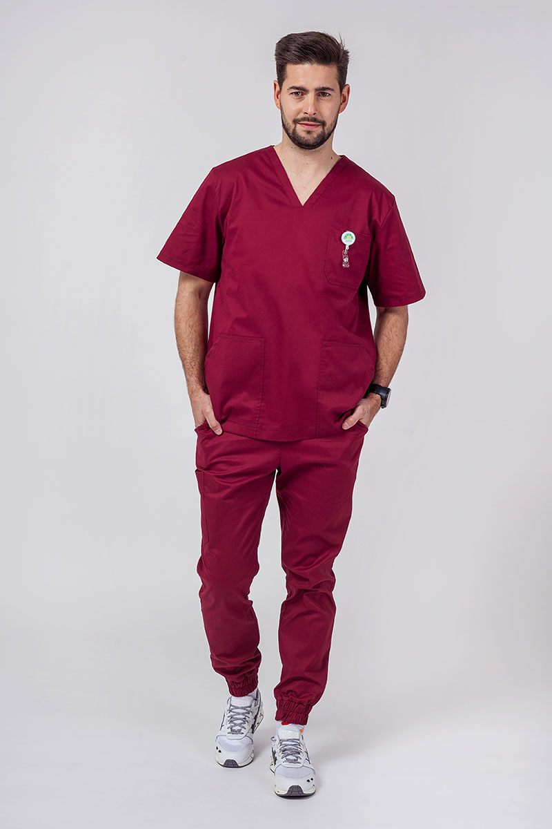 Pánska lekárska súprava Sunrise Uniforms Active (blúzka Flex, nohavice Flow) čerešňová červená