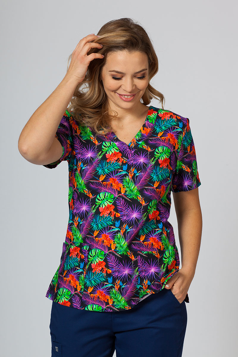 Farebná lekárska blúzka Sunrise Uniforms pre ženy farebné listy