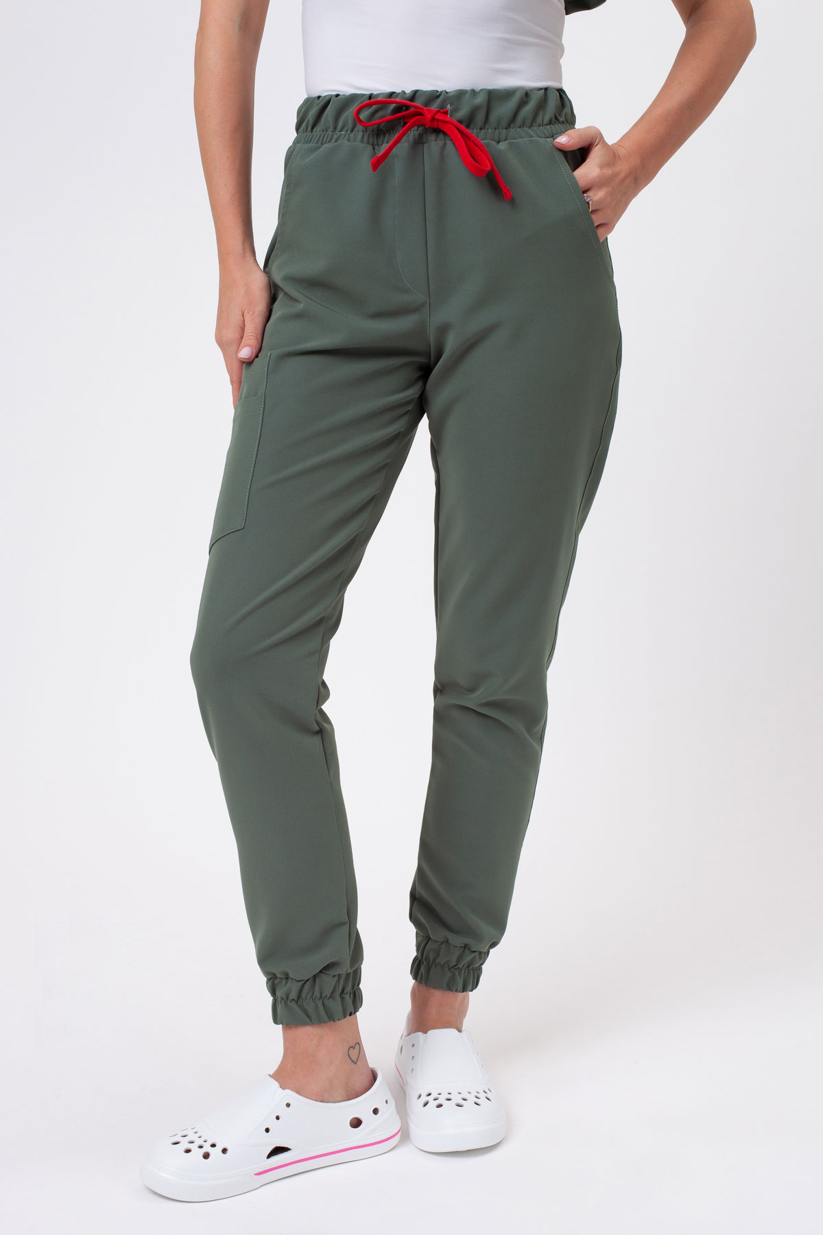 Dámske lekárske nohavice Sunrise Uniforms Premium Vibe jogger sage green