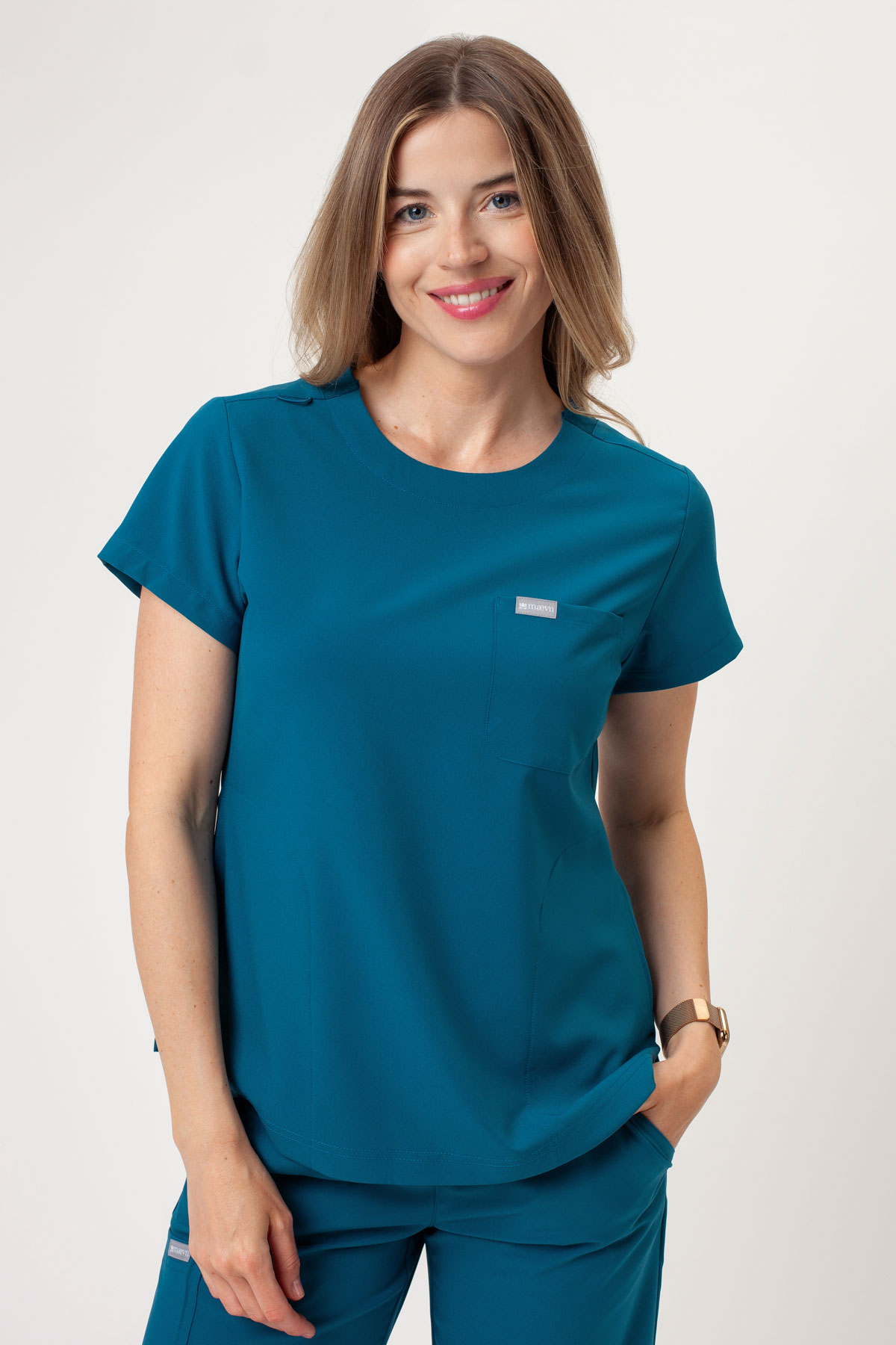 Dámska lekárska blúza Maevn Momentum Round Neck karaibsky modrá