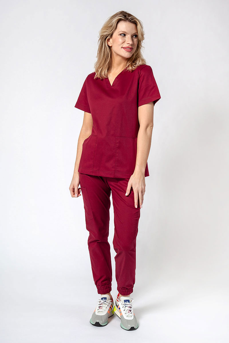 Dámska lekárska súprava Sunrise Uniforms Active III (blúzka Bloom, nohavice Air) čerešňovo červená