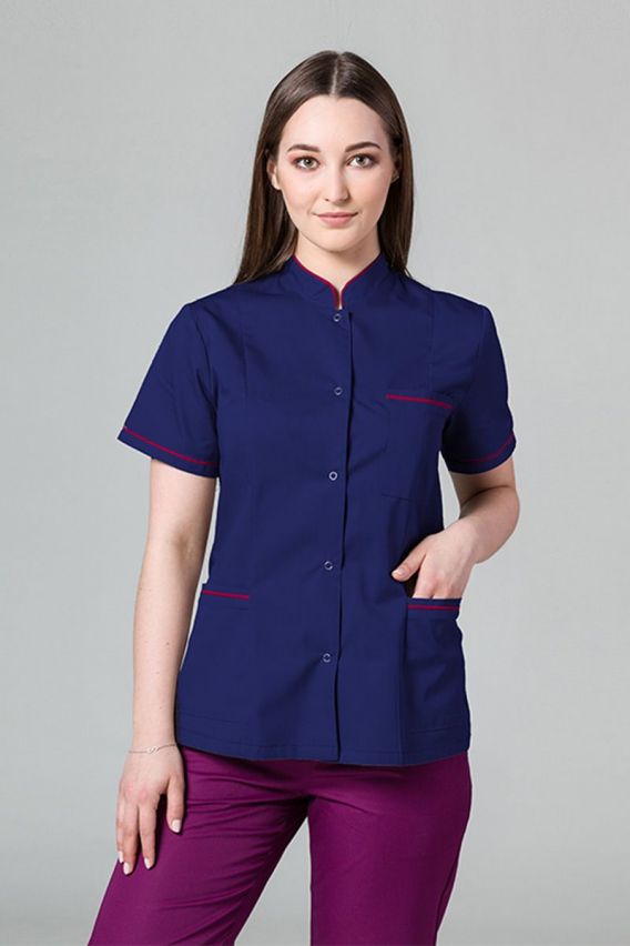 Lékařské sako Sunrise Uniforms tmavě modre s malinovým lemem-1