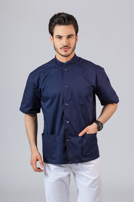 Pánska lekárska košile / blúzka se stojatým límečkem námornícky modrá-1