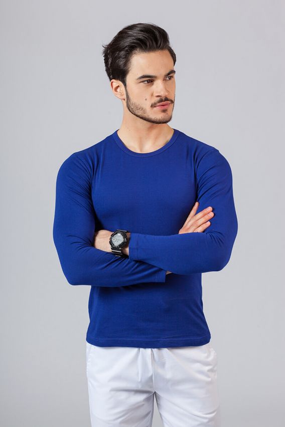 Pánské tričko s dlouhým rukávem tmavo modré-1