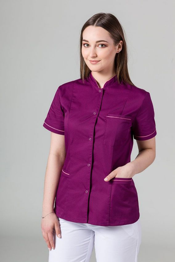 Lékařské sako Sunrise Uniforms baklažánové s malinovým lemem-1