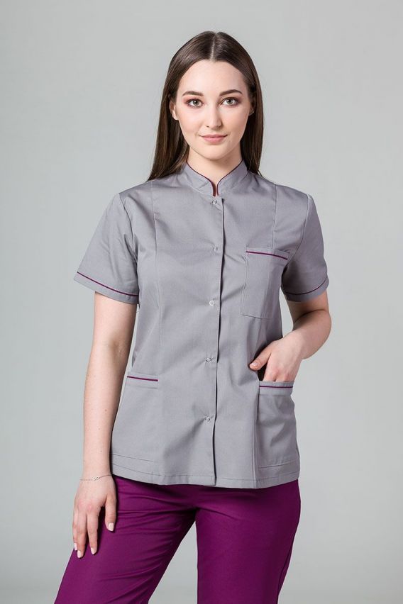 Lékařské sako Sunrise Uniforms šedé s lilkovým lemem-1