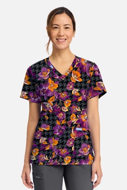Dámska lekárska halena Cherokee Prints V-neck Velvet Floral-1