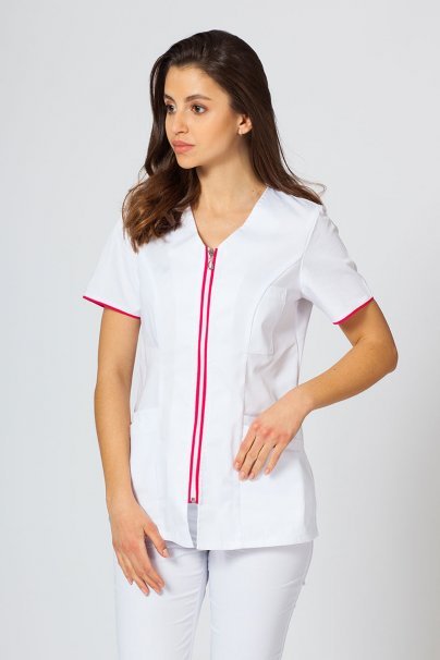 Dámska lekárska blúzka so zipsom Sunrise Uniforms biela / malinová-1