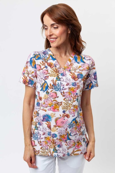 Dámska lekárska blúza Cherokee Prints V-neck Fin-tastic Watercolor-1